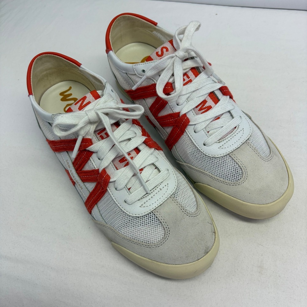 Sam Edelman Irma Low Top Sneakers Womens 9.5 White Coral Mesh Suede Shoes